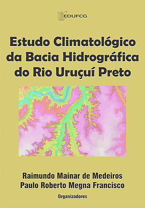 Capa com fundo amarelo e uma vista superior de uma bacia hidrográfica.