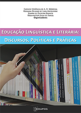 A capa apersenta uma estante de livros e uma mão retirando um aparelho leitor de livros digital entre os livros impressos.